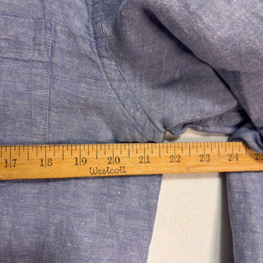 Banana Republic Linen Blend Slim Fit Button Up‎ Shirt Mens L Blue Costal Casual - Picture 6 of 7